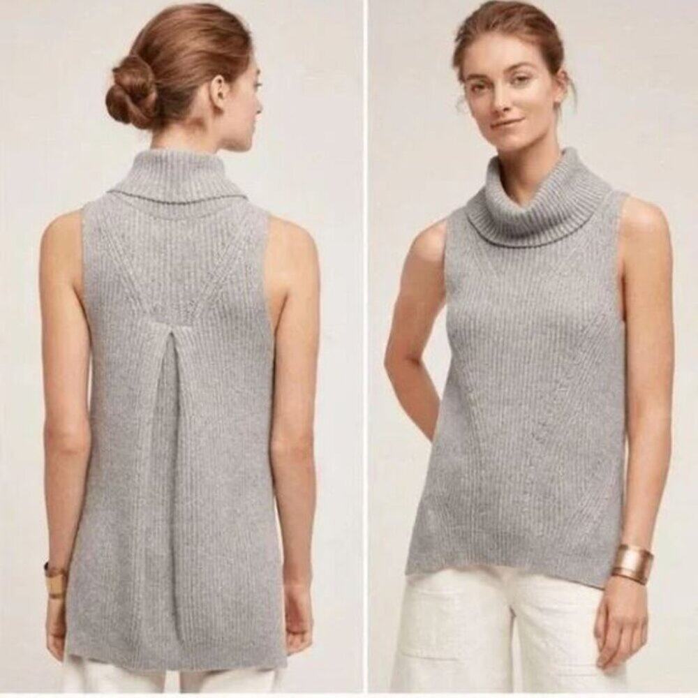 Angel of the North Anthropologie Turtleneck Sweater Gray Small Sleeveless Rib